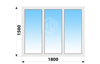 Трехстворчатое пластиковое окно 1800x1500 Г-Г-Г