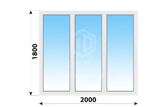 Трехстворчатое пластиковое окно 2000x1800 Г-Г-Г