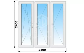 Трехстворчатое пластиковое окно 2400x2400 ПO-П-П